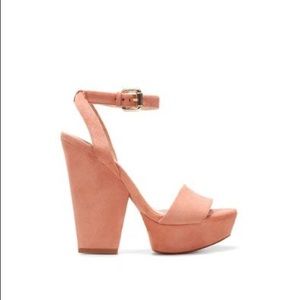 Zara Peach Suede Wedge Platform Sandal